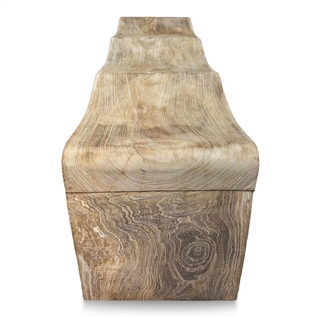 Washed Teak Wave Coastal Conetmporary Bench For Sale In Los Angeles - Image 6 of 7