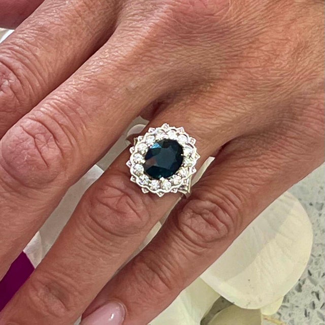 Natural Sapphire Diamond Ring 14k W Gold 5.81 TCW Certified For Sale - Image 9 of 9