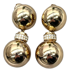 Vintage Double-Ball Ear Clips in Gold & Crystals from Christian Dior, 1980s, Set of 2