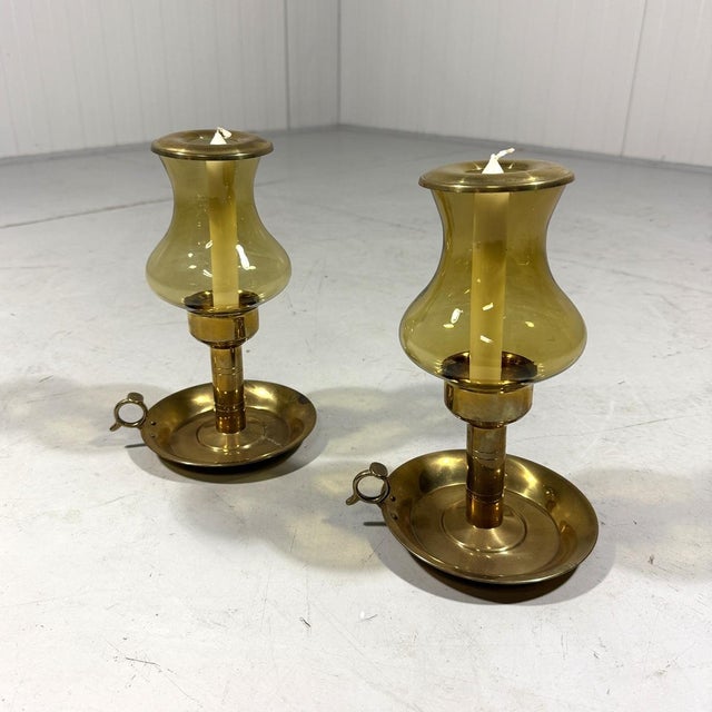 Vintage Danish Brass and Glass Candleholders by Peter Jensen, 1960s, Set of 2 For Sale - Image 16 of 16