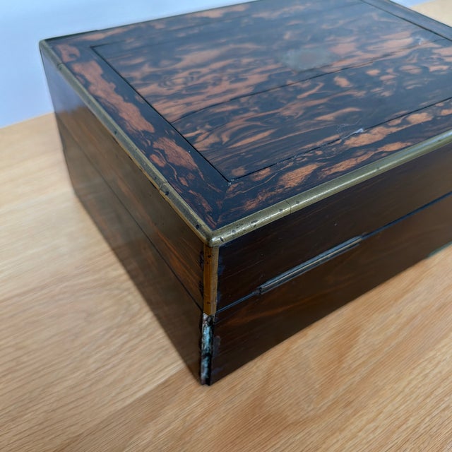 Antique Victorian Coromandel Wood Box With Brass Trim and Removable Interior Tray, 19th Century For Sale In New York - Image 6 of 12