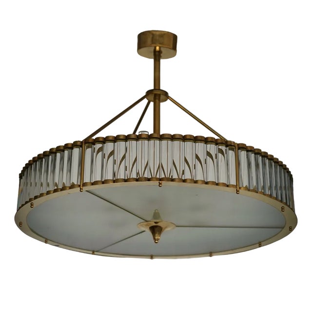 Mid-Century Murano Glass and Brass Chandelier For Sale