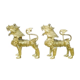 Brass Foo Dogs With Gilt Finish - A Pair For Sale