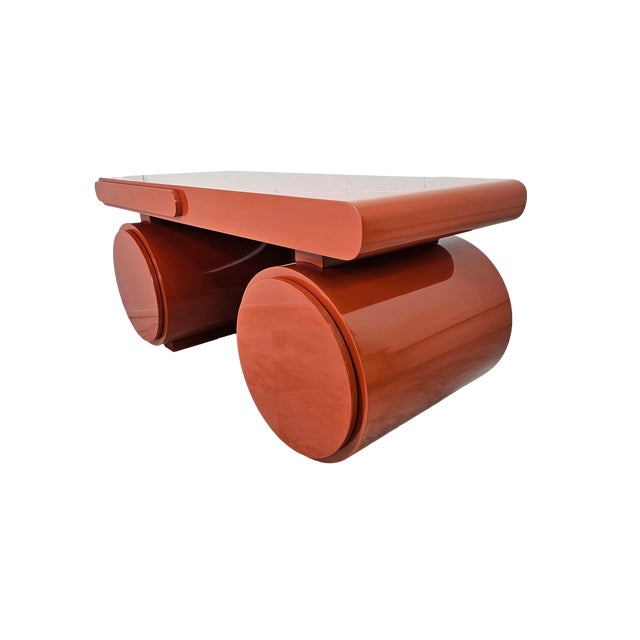 Sculptural Postmodern Burnt Orange Desk With Cylindrical Pedestals, 1980s For Sale - Image 12 of 12