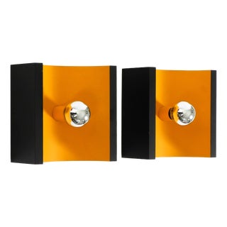 Space Age Metal Wall Lamps in Yellow and Black by Klaus Hempel for Kaiser Leuchten, 1960s, Set of 2 For Sale