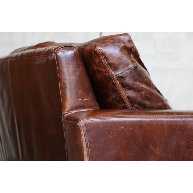 Restoration Hardware Brown Leather Two-Seat Sofa With Rich Patina For Sale - Image 10 of 18
