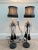 Set of 2 vintage black marble base candlestick lamps with hanging crystals and delicate tassels. The shades are custom...