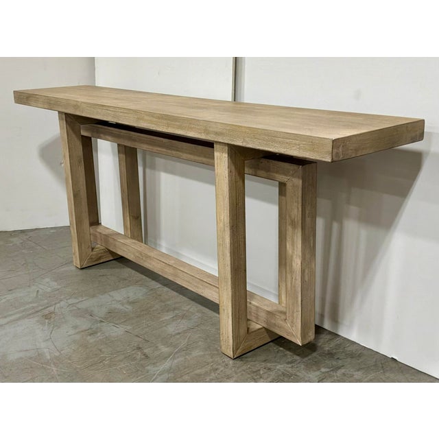 Stylish Organic Modern Blonde Wood Interlocking Console Table, showroom floor sample