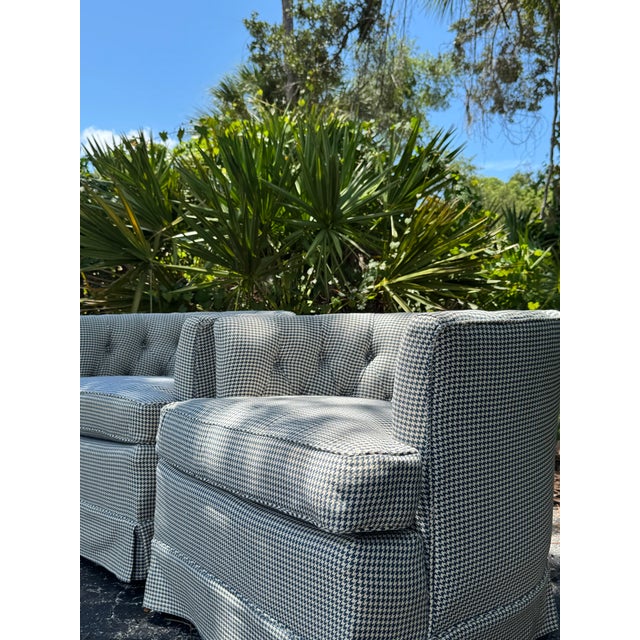 1960s Pair of Vintage Blue & White Houndstooth Tufted Club Chairs For Sale - Image 5 of 8