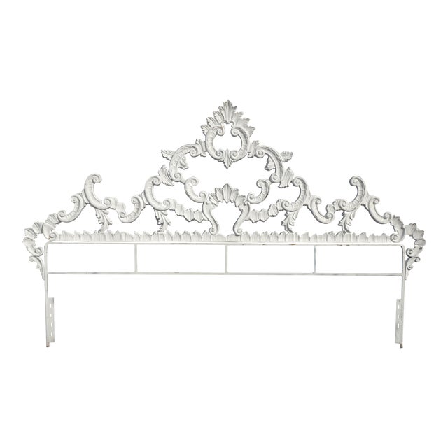 Vintage French Provincial Louis XVI Rococo White Metal King Headboard