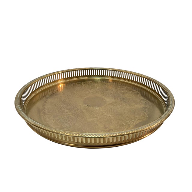 Mid-Century Large Brass Pierced Gallery Serving Tray For Sale - Image 11 of 11