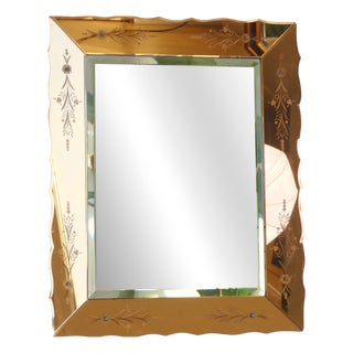 Large Venetian Rectangular Bronze Wall Mirror with Etched Details, Italy, 1920s For Sale