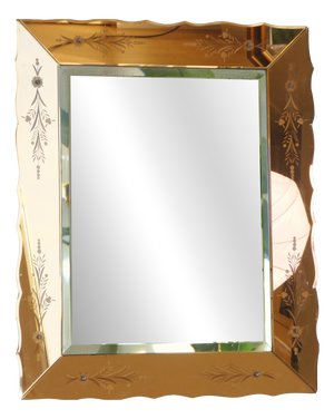 Large Venetian Rectangular Bronze Wall Mirror with Etched Details, Italy, 1920s