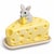 Adorable vintage ceramic covered cheese dish featuring a whimsical wedge of yellow cheese topped with a charming gray...