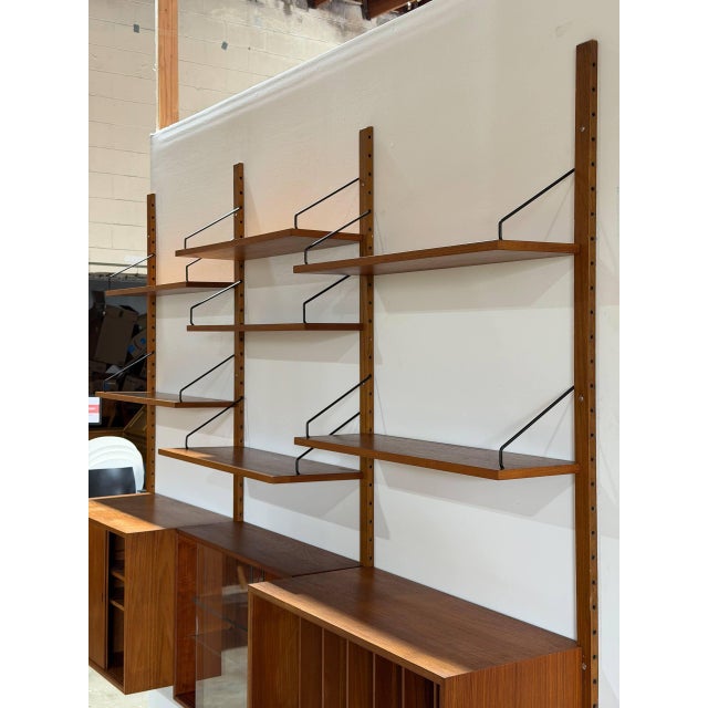 Teak Three-Bay Modular Wall Unit With Sliding Door Cabinets Danish Mid-Century Modern 1960s For Sale - Image 9 of 12