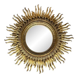 1940s Monumental Carved Sunburst Wall Mirror, Francisco Hurtado Attributed For Sale