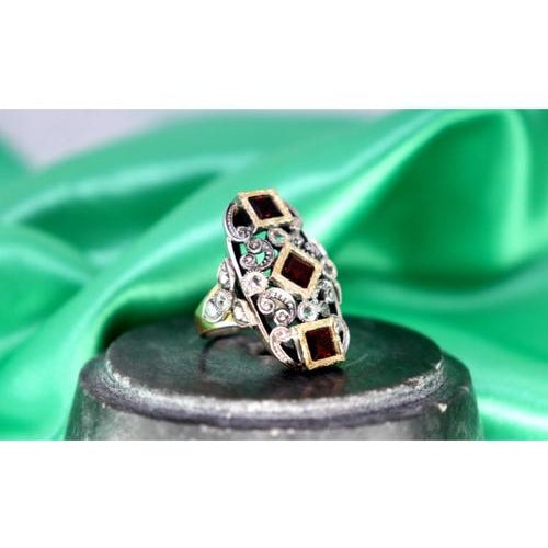 Gold and Silver Ring with Inlaid Zirconias and Calibrated Garnets For Sale - Image 9 of 10