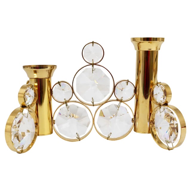 Brass and Crystals Candleholder in the style of Gaetano Sciolari from Palwa, 1970s For Sale