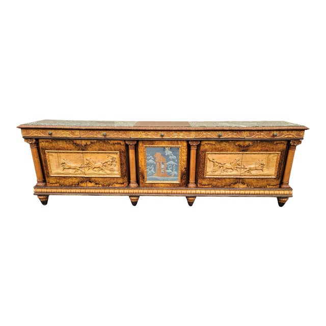 Antique Hand Carved Walnut Italian Empire Credenza Bar Cabinet Sideboard 10 Foot For Sale