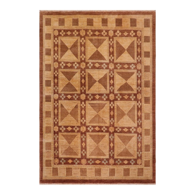 Bohemien Ziegler Brown Tan Hand-Knotted Wool Rug - 7'10'' X 9'10'' For Sale