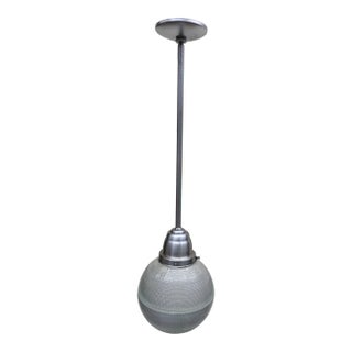 Holophane Waffle Pattern Ball Shade and Nickel Fixture For Sale