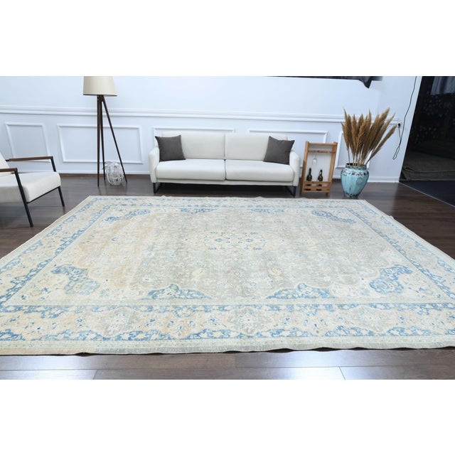 Beige 1970s Vintage Persian Handmade Wool Cotton Area Rug For Sale - Image 8 of 11