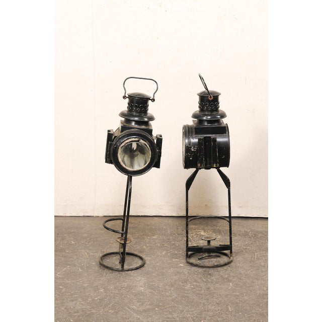 English Antique Pair of Railroad Lanterns For Sale - Image 10 of 11