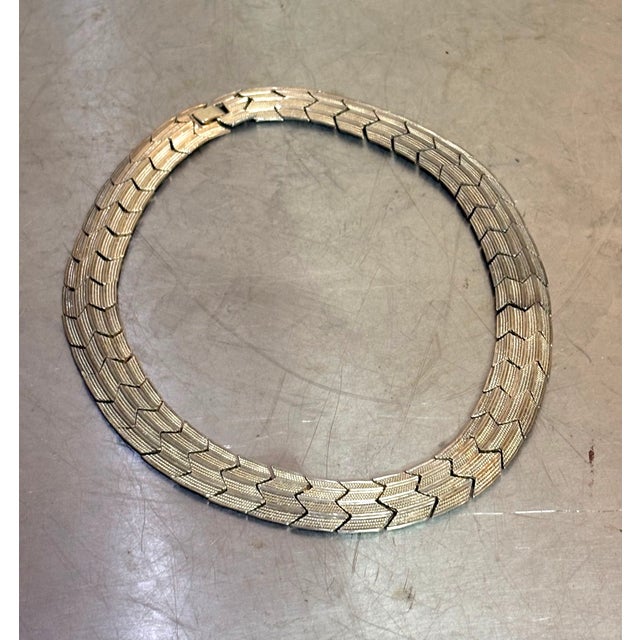 Traditional Silver Tone Egyptian Style Zigzag Collar Necklace For Sale - Image 3 of 5