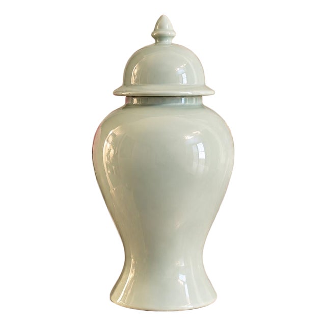 Monumental 1980s Haeger Celadon Glazed Lidded Ginger Jar – Model 4299 For Sale
