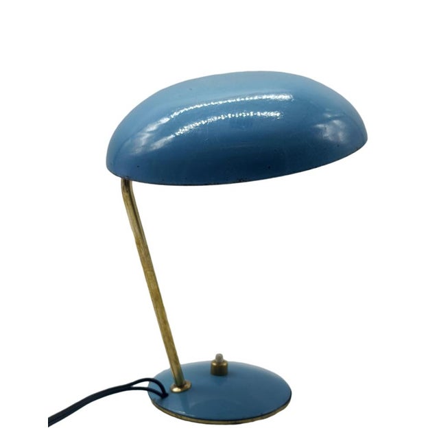 Mid-Century Modern Blue Metal and Brass Table Lamp, Italy, 1950s For Sale - Image 3 of 13