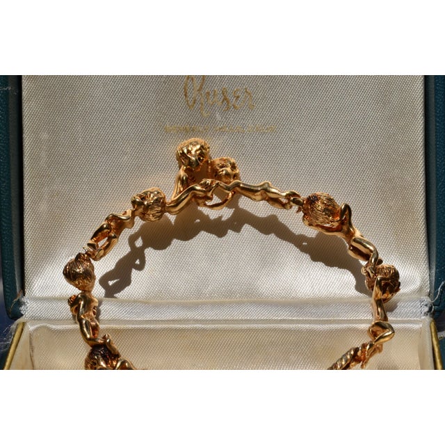 Contemporary Signed Ruser Children of the Week Wednesday Bracelet in 14K Gold For Sale - Image 3 of 12
