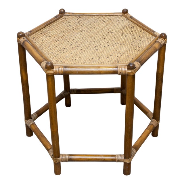 Hexagonal Rattan Coffee Table, 1960s For Sale