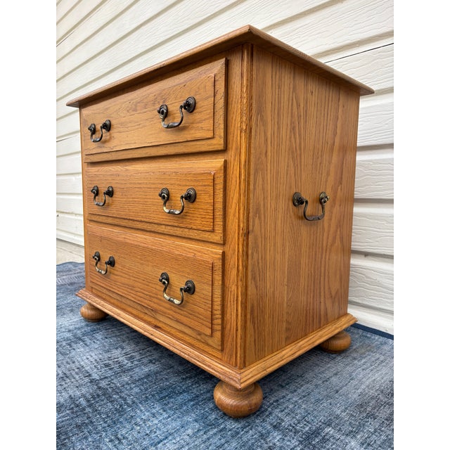 Vintage Ethan Allen 3-drawer solid oak accent chest or nightstand. Excellent condition. H: 23.5 inches W: 25 inches D: 16...