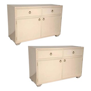 Pair of Cream Lacquer Cabinets With Brass Detail, E. J. Victor for Jack Phillips For Sale