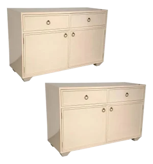 Pair of Cream Lacquer Cabinets With Brass Detail, E. J. Victor for Jack Phillips