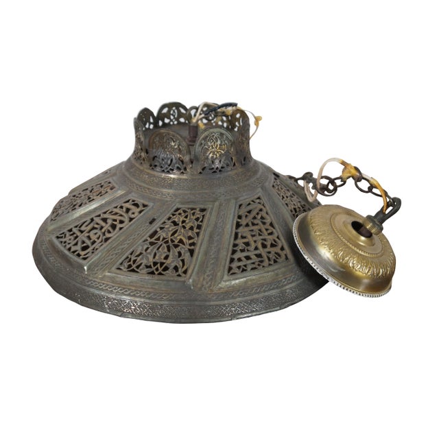 Vintage pierced brass chandelier / pendant / ceiling / swag light or shade, featuring Turkish or Moroccan styling with...