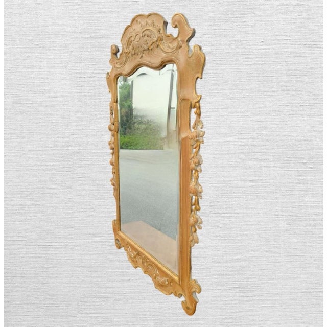 Rococo Vintage Carved Wood Rococo Style Berry Leaf Regency Natural Wood Tone Wall Mirror For Sale - Image 3 of 8