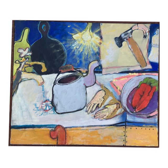 1970’s Large Original Modernist Unusual Still Life Painting For Sale