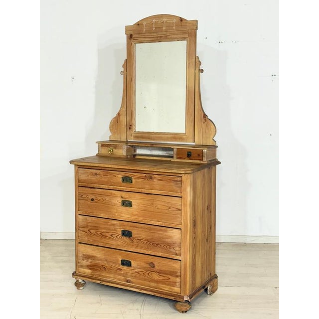 Antique Biedermeier Pine Brass Dressing Table with Mirror Attachment, 1900 For Sale - Image 8 of 10
