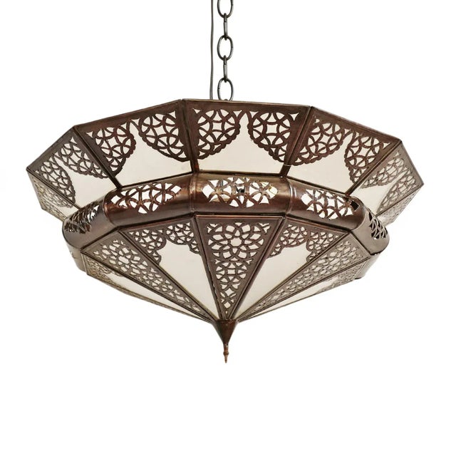 Vintage Moroccan Metal Frosted Dish Pendant Light Small For Sale - Image 9 of 9