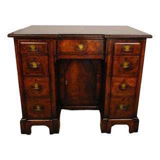 18th Century Style Walnut Knee Hole Writing Desk with Key and Lock, 1930 For Sale