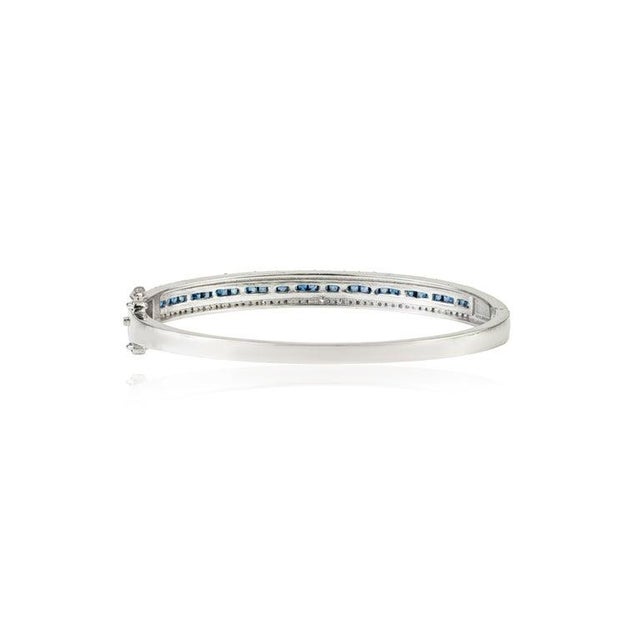 925 Sterling Silver Sapphire Diamond Bangle Bracelet- Unisex Jewelry by Caratandher For Sale - Image 9 of 12