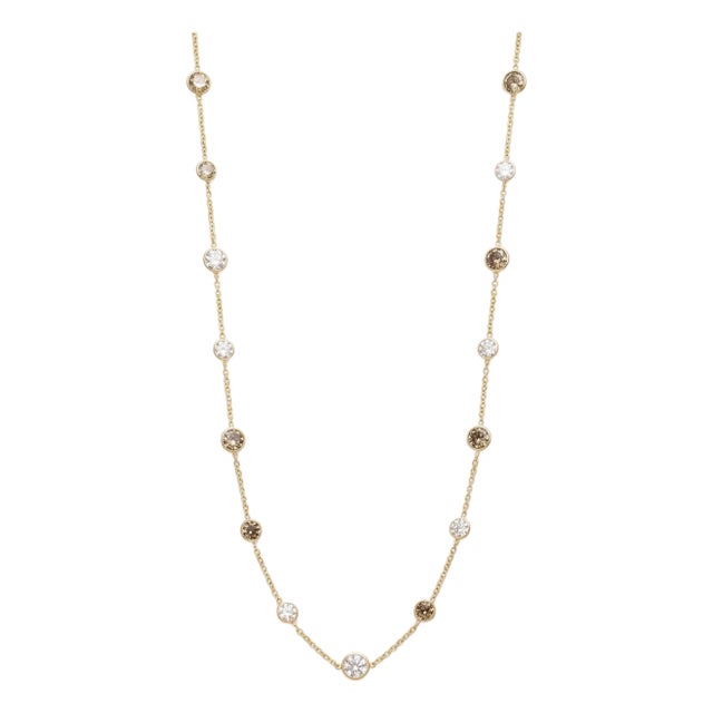 14k Yellow Gold Diamonds by the Yard Brown 16.15carets Diamond Necklace For Sale