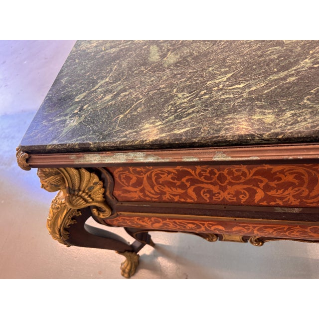 Vintage French Louis XIV Style Walnut Bombe Commode, Mid-20th Century – Marble Top & Ormolu For Sale - Image 9 of 18