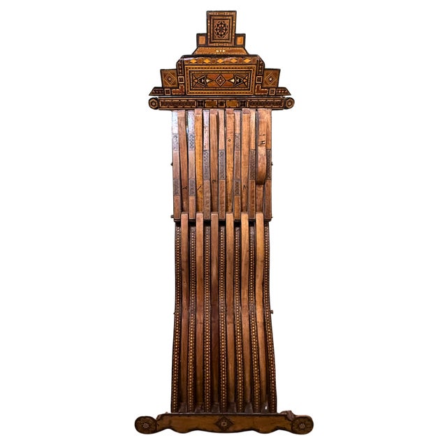 Wood Striking Antique Folding Chair With Intricate Wood Inlay For Sale - Image 7 of 8