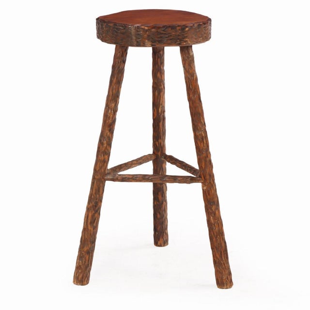 Mid-Century Modern A Pair of French Brutalist Style Gouge-Carved Bar Stools, Circa 1960. For Sale - Image 3 of 4