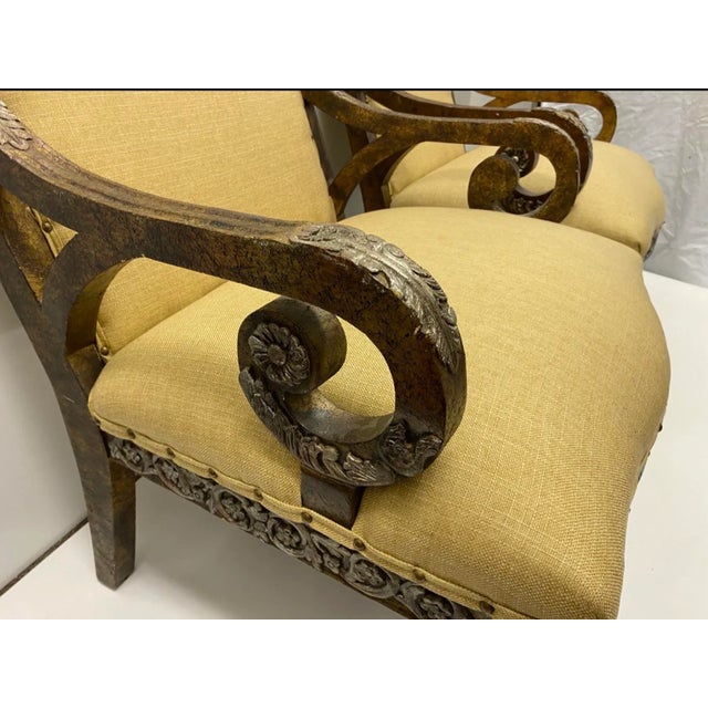 Wood Neo-Classical Style Bergere Chairs W/ Faux Tortoise & Silver Gilt Frames - Pair For Sale - Image 7 of 8