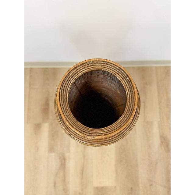Wood Pencil Reed Rattan Gabriella Crespi Style Tall Vase Vintage Coastal Boho MCM For Sale - Image 7 of 7