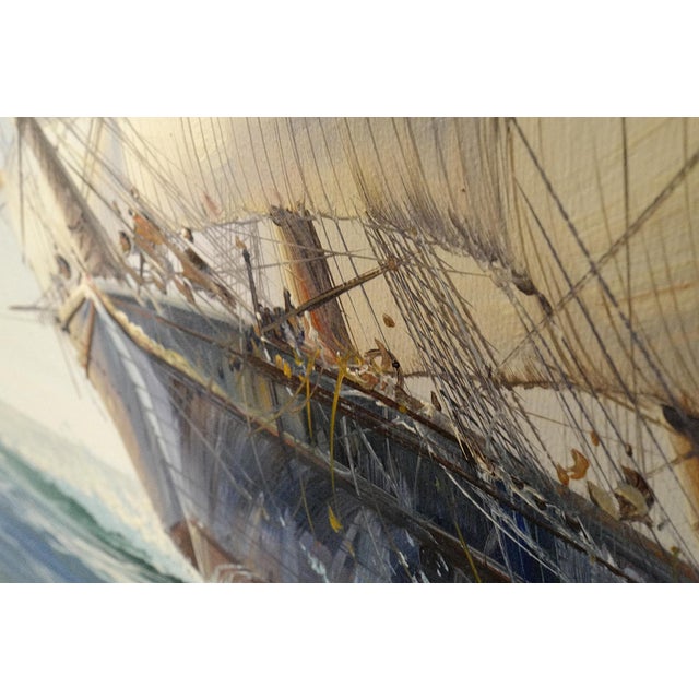 Sky Blue Late 20th Century Original Oil Painting Clipper Ship at Sea, Signed Ambrose Marine Art For Sale - Image 8 of 8