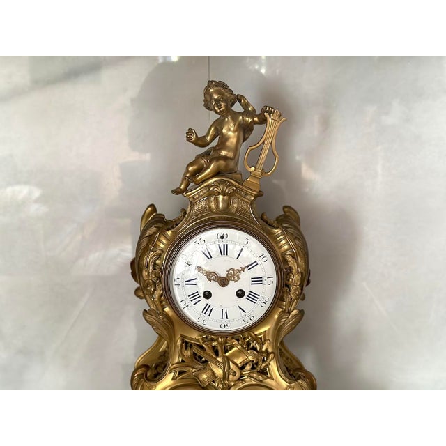 French 19th C French Louis XVI Gold Bronze Mantel Clock - 1 Pc For Sale - Image 3 of 18